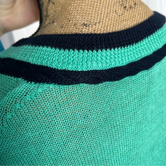 Sz 1X Talbots NWOT $120 MSRP 100% Linen Green TIPPED V-NECK SWEATER - Picture 6 of 9